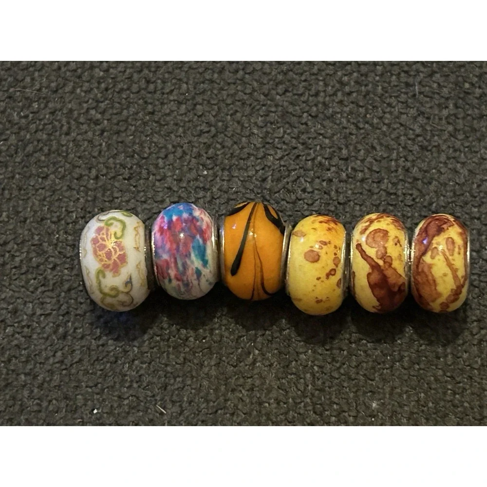 Lot of 6 Sterling Silver Core Bracelet Charm Beads Lampwork Glass Style 925 7